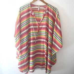 ViX Swim by Paula Hermanny Striped Pom Cotton Swim Coverup Sz M/L